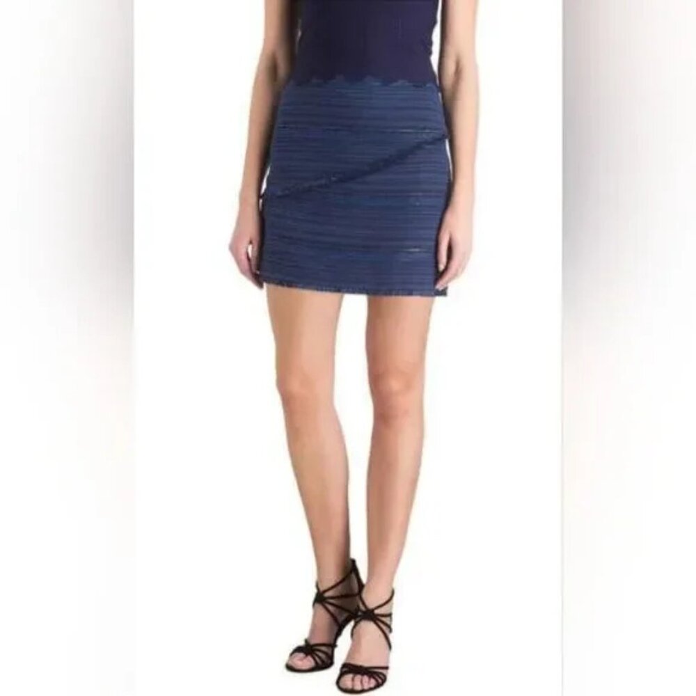 Sandro‎ Blue Striped Fringe Dakota Mini Skirt